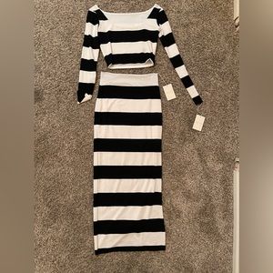 Nadia Tarr two piece set skirt and cropped top black and white
